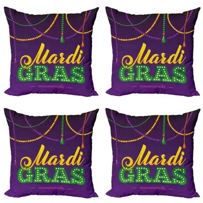 Ambesonne Mardi Gras Throw Pillow Cushion Case Pack Of 4, Beads And Tassels Masquerade Theme Calligraphy Desig