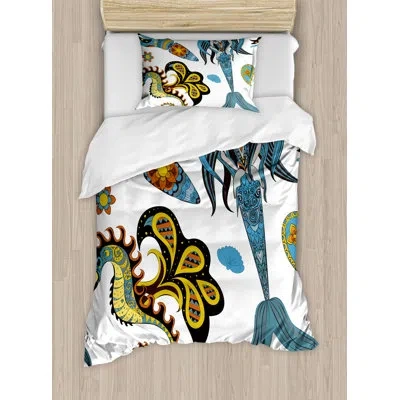 Ambesonne Mermaid Duvet Cover Set In Blue,yellow,black