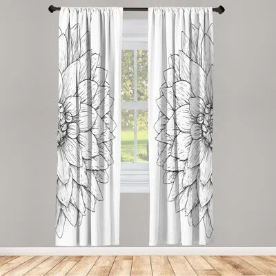 Ambesonne Microfiber Floral Semi-sheer Rod Pocket Curtain Panels In Black