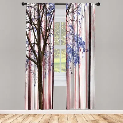 Ambesonne Microfiber Floral Semi-sheer Rod Pocket Curtain Panels In Blue