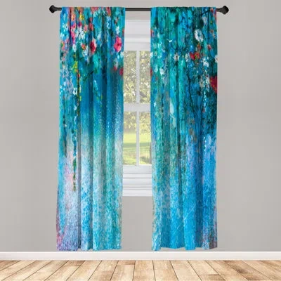 Ambesonne Microfiber Floral Semi-sheer Rod Pocket Curtain Panels In Blue