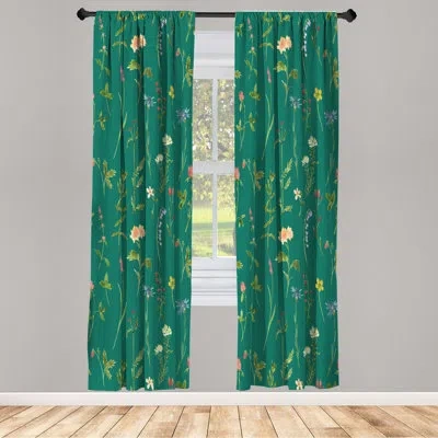 Ambesonne Microfiber Floral Semi-sheer Rod Pocket Curtain Panels In Green