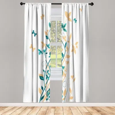 Ambesonne Microfiber Floral Semi-sheer Rod Pocket Curtain Panels In Light Yellow,dark Green,white