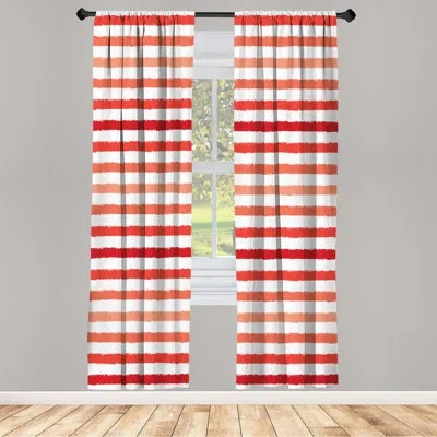 Ambesonne Microfiber Floral Semi-sheer Rod Pocket Curtain Panels In Orange,red
