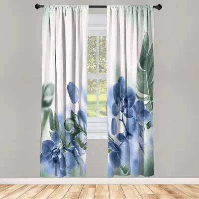 Ambesonne Microfiber Floral Semi-sheer Rod Pocket Curtain Panels In Steel Blue,white