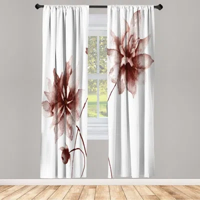 Ambesonne Microfiber Floral Semi-sheer Rod Pocket Curtain Panels In Taupe