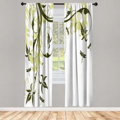 Ambesonne Microfiber Floral Semi-sheer Rod Pocket Curtain Panels In White,green
