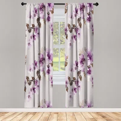Ambesonne Microfiber Floral Semi-sheer Rod Pocket Curtain Panels In White,purple,green