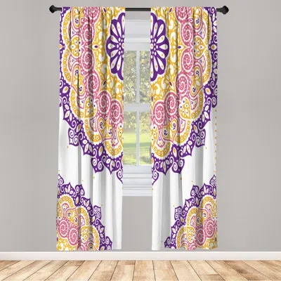 Ambesonne Microfiber Semi-sheer Curtain Pair In Orange Purple