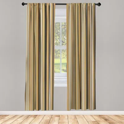 Ambesonne Microfiber Striped Semi-sheer Rod Pocket Curtain Panels In Gold