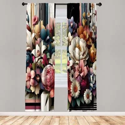 Ambesonne Modern Curtains Jumble Colors Spring Floral Pair Of Rose Eggshell Multicolor In Blue;pink;orange