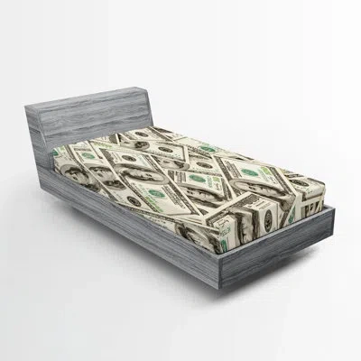 Ambesonne Money Fitted Sheet 2-pack Ben Franklin Portrait Wealth Pale Green Grey
