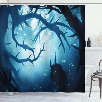 Ambesonne Mystic Shower Curtain Set + Hooks In Navy White