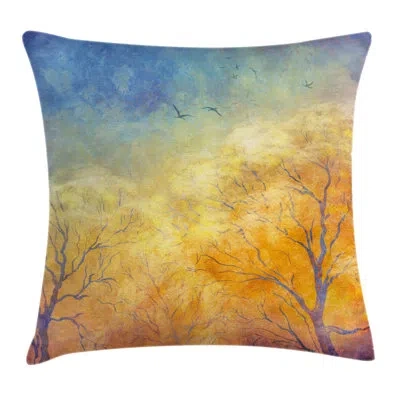 Ambesonne Nature Autumn Trees Gulls Sky Pillow Cover