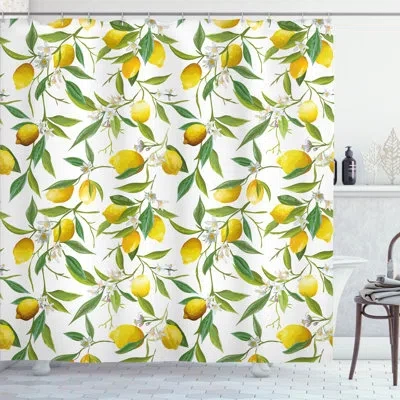 Ambesonne Nature Shower Curtain Set + Hooks In Fern Green Yellow White