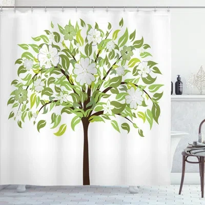 Ambesonne Nature Shower Curtain Summer Tree Blossoms  Green Brown White