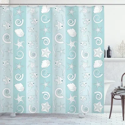 Ambesonne Nautical Shower Curtain Sea Animals And Shells  Pale Blue Pale Blue