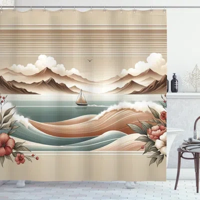 Ambesonne Nautical Shower Curtain Serene Horizon Sailboat In Tan Sepia And Pale Seafoam In Brown;green;orange