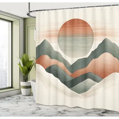 Ambesonne Neutral Shower Curtain Mountains And Sunset Print