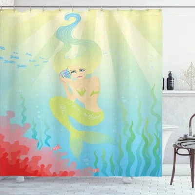 Ambesonne Ocean Unusual Mermaid Shell Single Shower Curtain In Coral And Blue