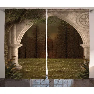 Ambesonne Old Retro Arch In Garden Renaissance Meadow Forest Dark Scary Design Image Print Semi-sheer Rod Pock