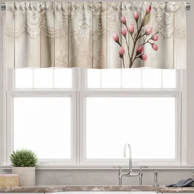 Ambesonne Oriental Lace Print Window Valance Retro Eastern 42"x18" Pale Pink Beige White In Beige;pink