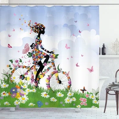 Ambesonne Outdoor Shower Curtain Vintage Romantic Bike  Multicolor