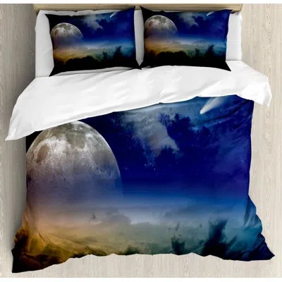 Ambesonne Outer Space Duvet Cover Set In Blue,purple,gray