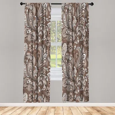 Ambesonne Paisley Curtains Ethnic Boho Flowers Leaves Pair In Umber Pale Tan Dark Brown