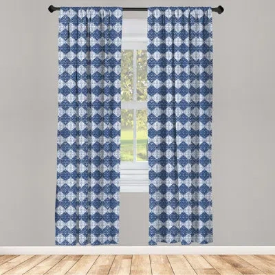 Ambesonne Patchwork Semi-sheer Rod Pocket Curtain Panels In Navy