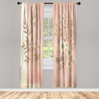 Ambesonne Pink Curtains Leafy Floral Modern Grunge Pair Of Blush Dark Mustard In Brown;beige;pink