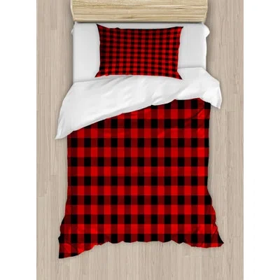 Ambesonne Plaid Duvet Cover Set, Retro Lumberjack Buffalo, Twin, Orange Black In Black;red