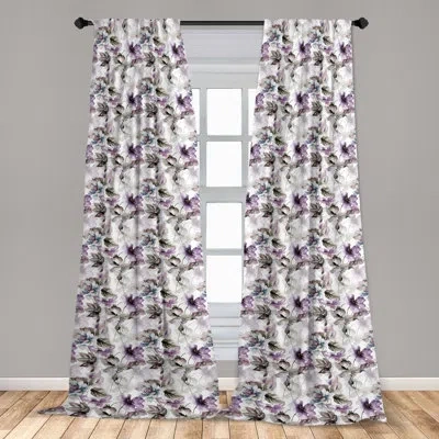 Ambesonne Polyester Semi-sheer Curtain Pair In Lilac White And Slate Brown