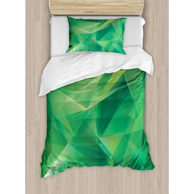 Ambesonne Psychedelic Geometric Crystal Pattern With Cosmic Dynamic Digital Boho Print Duvet Cover Set In Green