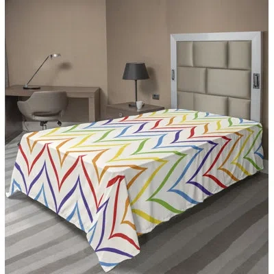 Ambesonne Rainbow Top Flat Sheet Abstract Colorful Chevron Blue Violet Earth Yellow
