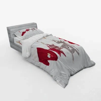 Ambesonne Red/cream/tan Microfiber Duvet Cover Set In Red,cream,tan