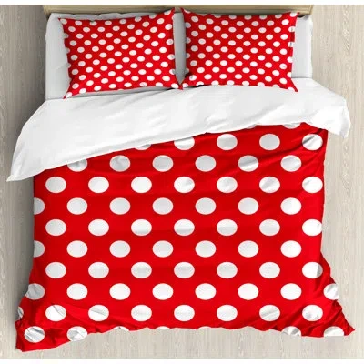 Ambesonne Retro 50s 60s Iconic Pop Art Style Big Polka Dots Picnic Vintage Old Theme Image Duvet Cover Set In Red,white