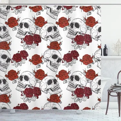 Ambesonne Retro Gothic Dead Skeleton Figures With Rose Halloween Spooky Trippy Romantic Shower Curtain Set