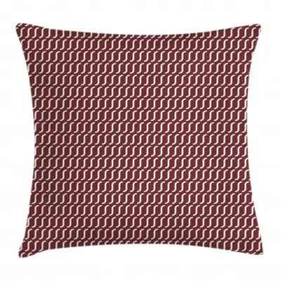 Ambesonne Retro Throw Pillow Cushion Cover, Curvy Wavy Lines Simplistic Pattern On Dark Red Background Vintage