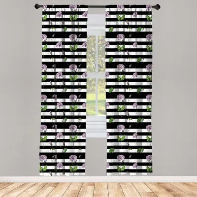 Ambesonne Rose Floral Semi-sheer Rod Pocket Curtain Panels