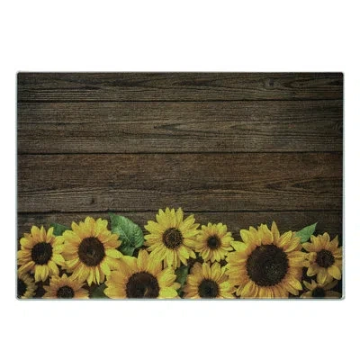 Ambesonne Rustic Tempered Glass Cutting Board Autumn Sunflower Cottagecore Redwood Brown