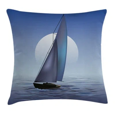 Ambesonne Sailing Boat In Moonrise Dramatic Sky Ocean Reflections Wavy Serene Indoor / Outdoor 26" Throw Pillo