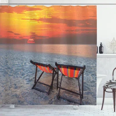 Ambesonne Seaside Shower Curtain Set + Hooks In Orange Red Grey
