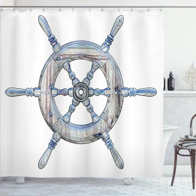 Ambesonne Shower Curtain Set + Hooks In Blue White
