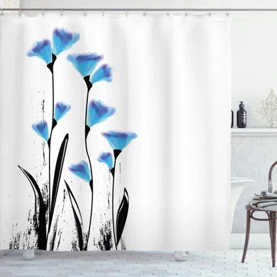 Ambesonne Shower Curtain Set + Hooks In Charcoal Grey Sky Blue