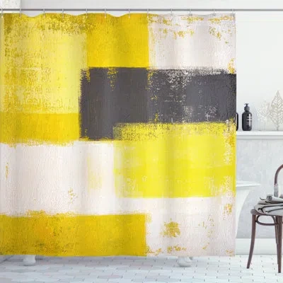 Ambesonne Shower Curtain Set + Hooks In Grey Yellow