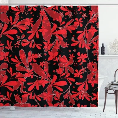 Ambesonne Shower Curtain Set + Hooks In White Black Ruby