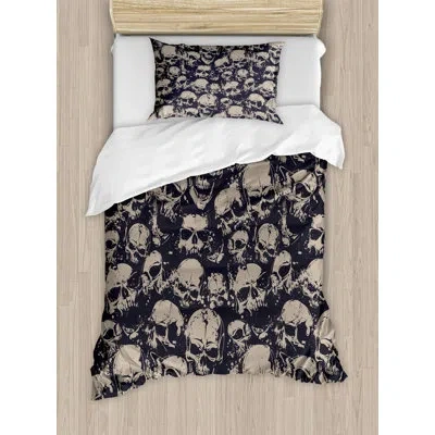 Ambesonne Skull Grunge Scary Sketchy Graveyard Death Evil Face Horror Theme Design Duvet Cover Set In Dark Brown,tan