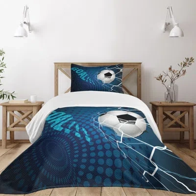 Ambesonne Soccer Bedspread Set Abstract Goal Pattern Blue Black White