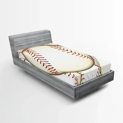 Ambesonne Sports Fitted Sheet 2-pack Baseball Ball Pattern Cream Red